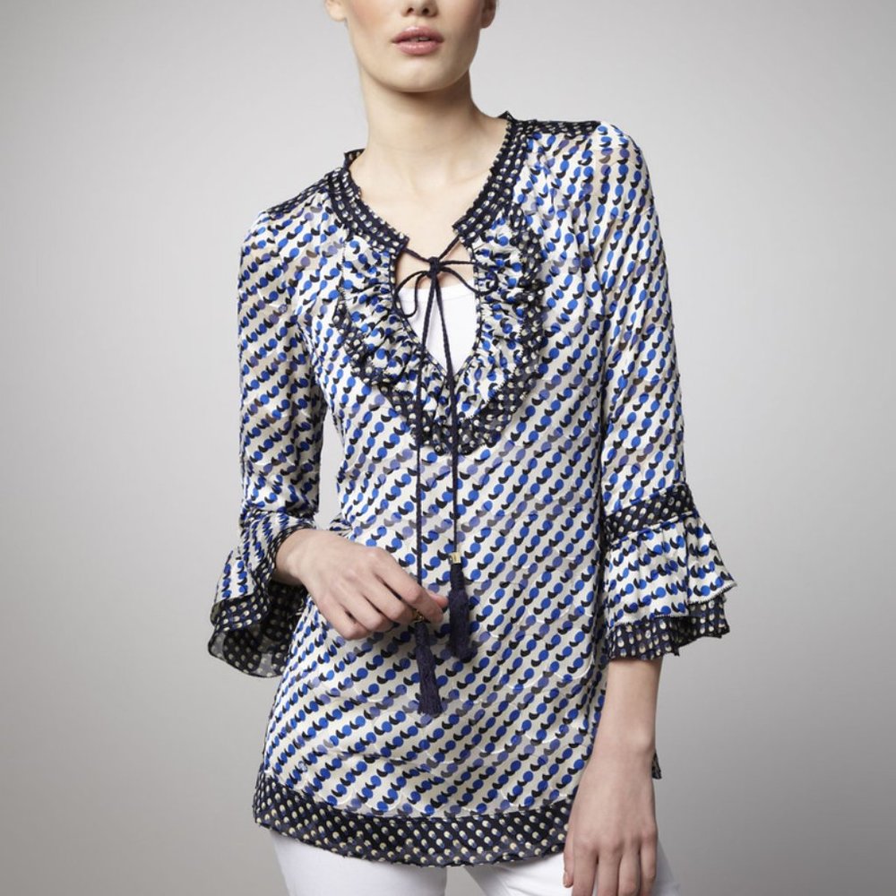 TORY BURCH Gwenna Ruffle sleeve tassel silk tunic - Picture 8 of 8